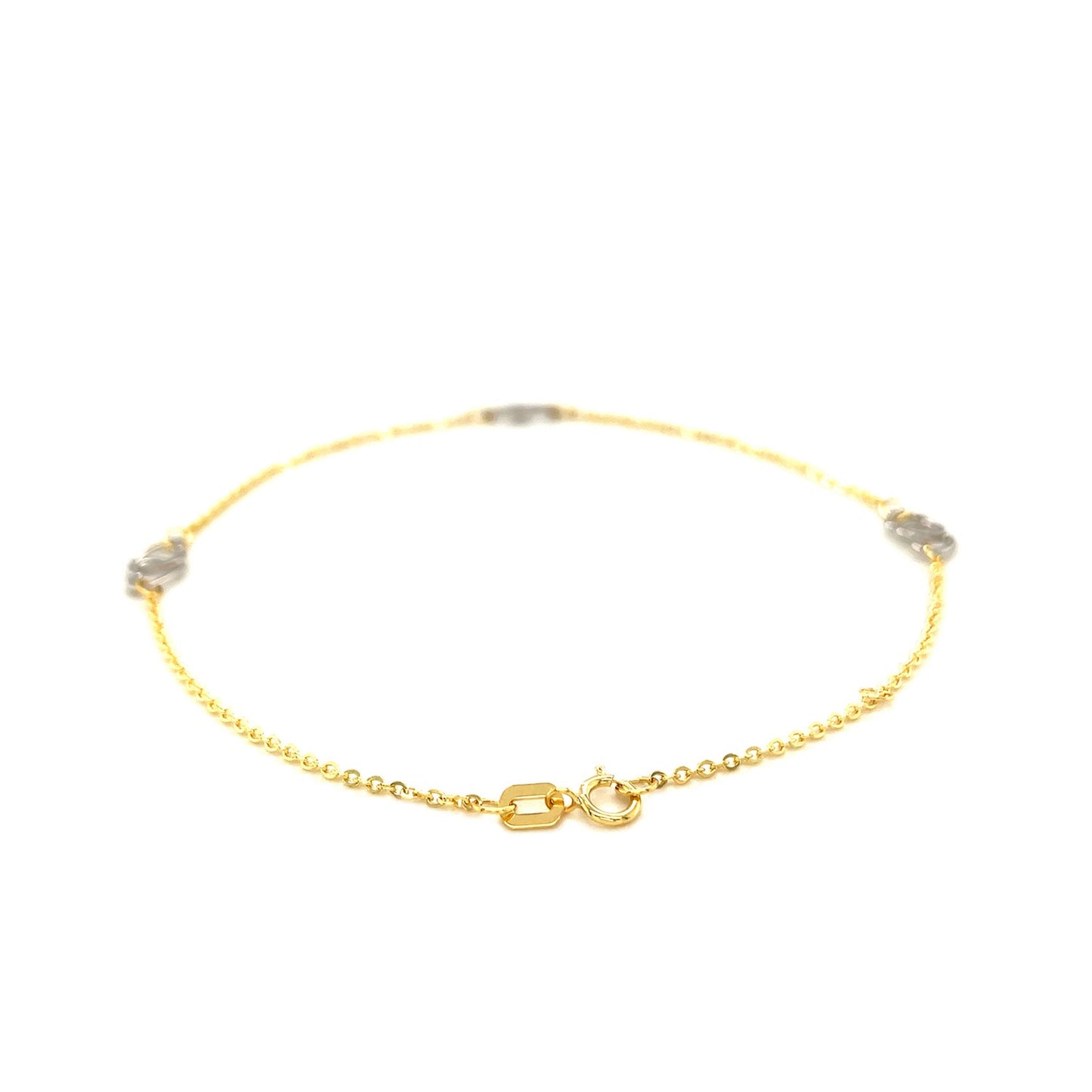 14k Two Tone Gold Entwined Heart Stationed Anklet - Peelerie