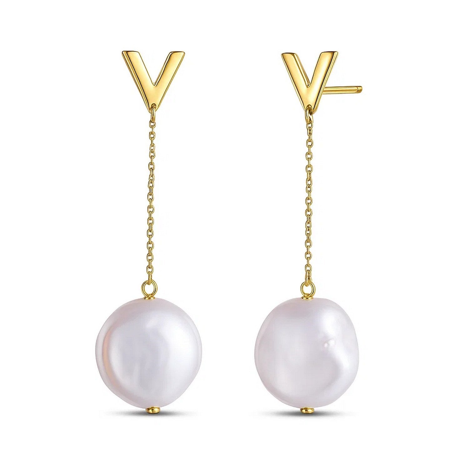 14k Yellow Gold Tesoro Pearl Drop Earrings in a sleek high-contrast midnight luxury editorial style