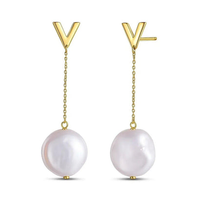 14k yellow gold drop earrings set with pearl