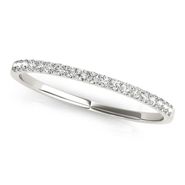 14k White Gold Slim Pave Set Diamond Wedding Band (1/8 cttw) in a sleek high-contrast midnight luxury editorial style