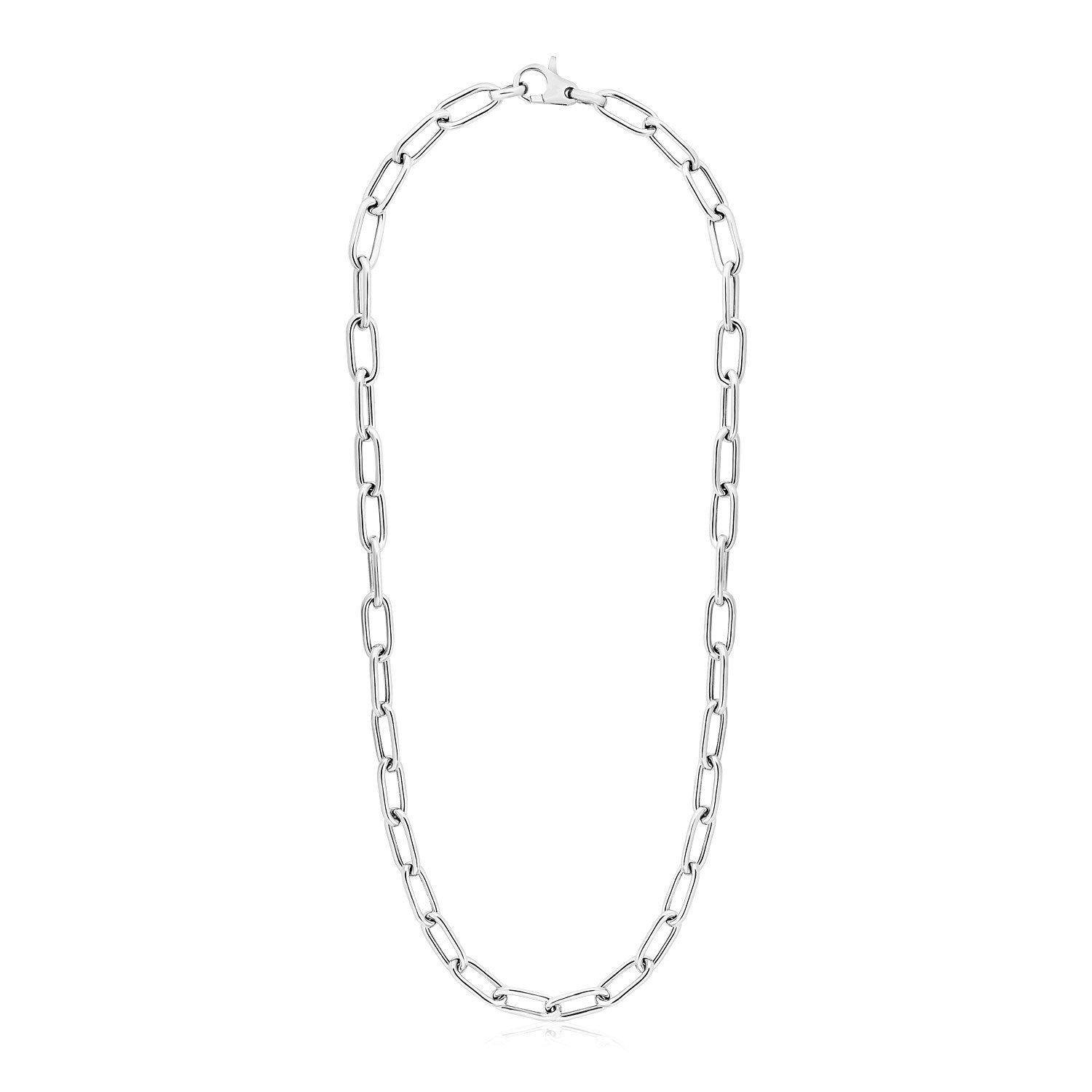 Sterling Silver Wide Paperclip Chain Necklace in a sleek high-contrast midnight luxury editorial style