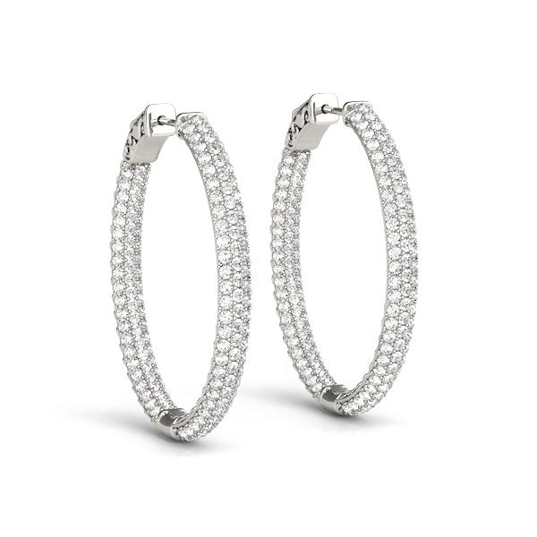 14k White Gold Diamond Hoop Double Sided Three Row Earrings (2 cttw) in a sleek high-contrast midnight luxury editorial style