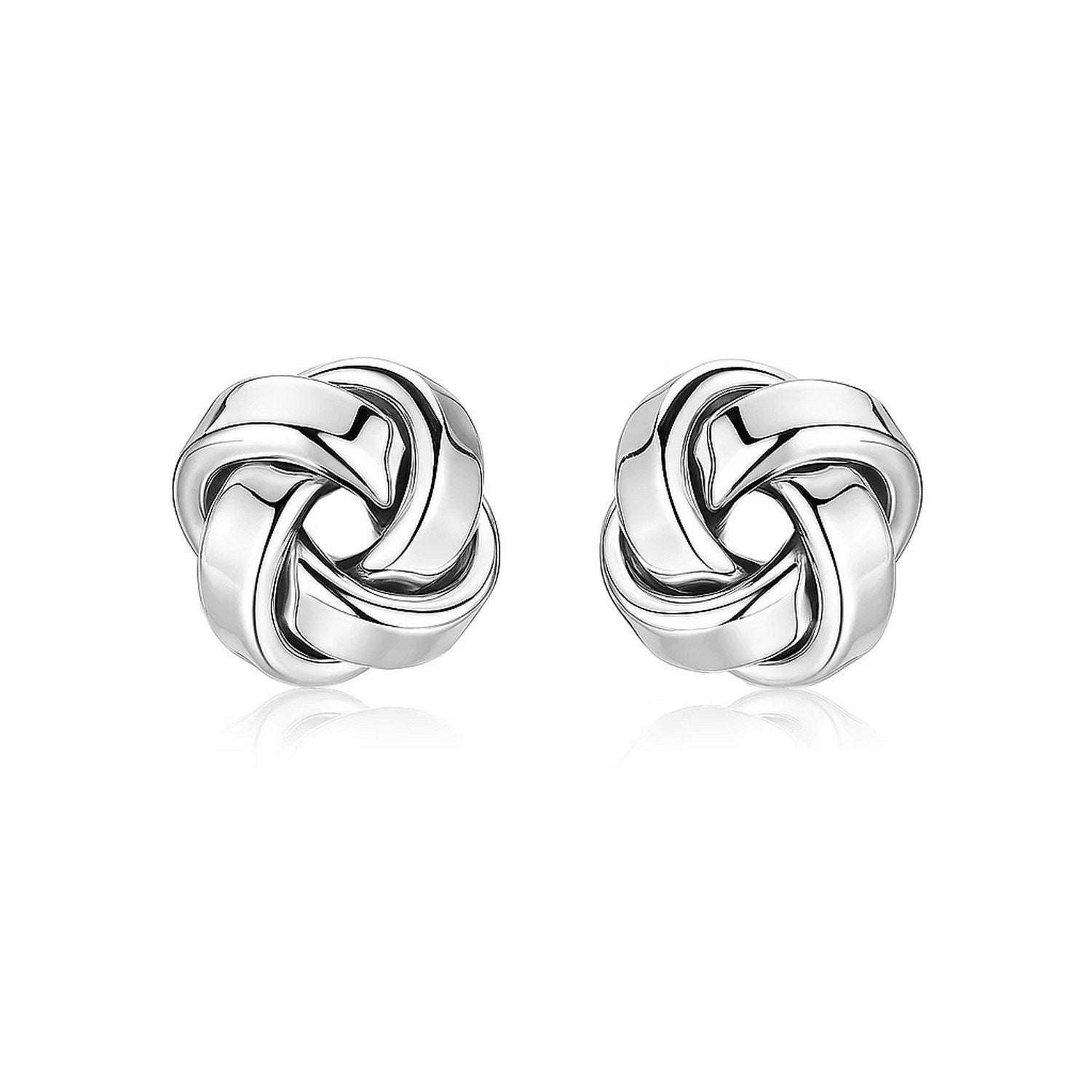 Petite Sterling Silver Polished Love Knot Earrings(9mm) in a sleek high-contrast midnight luxury editorial style