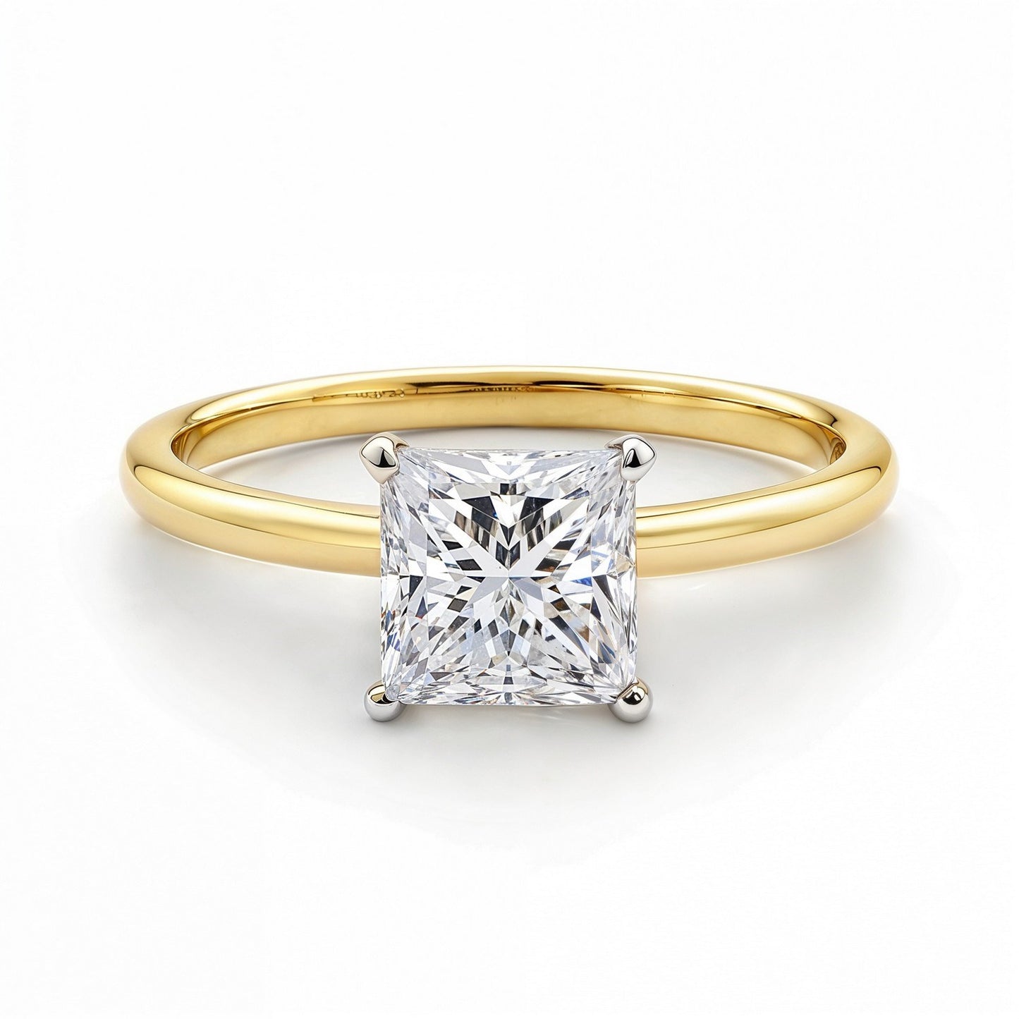 1.50Ct Princess Lab Grown IGI G/VS1 Diamond Ring in 14K Yellow Gold