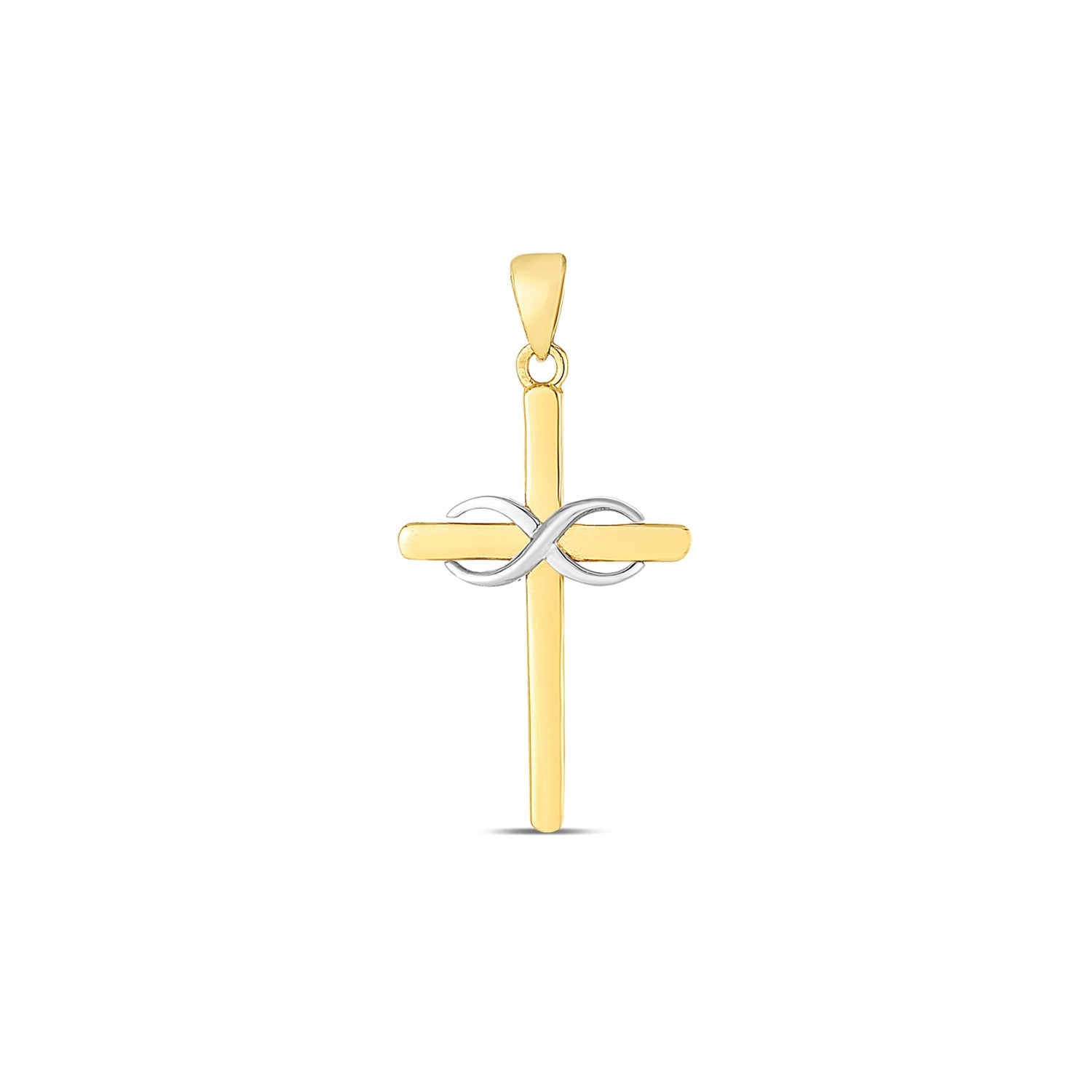 14k Two Tone Gold High Polish Diamond Cut Cross Pendant in a sleek high-contrast midnight luxury editorial style