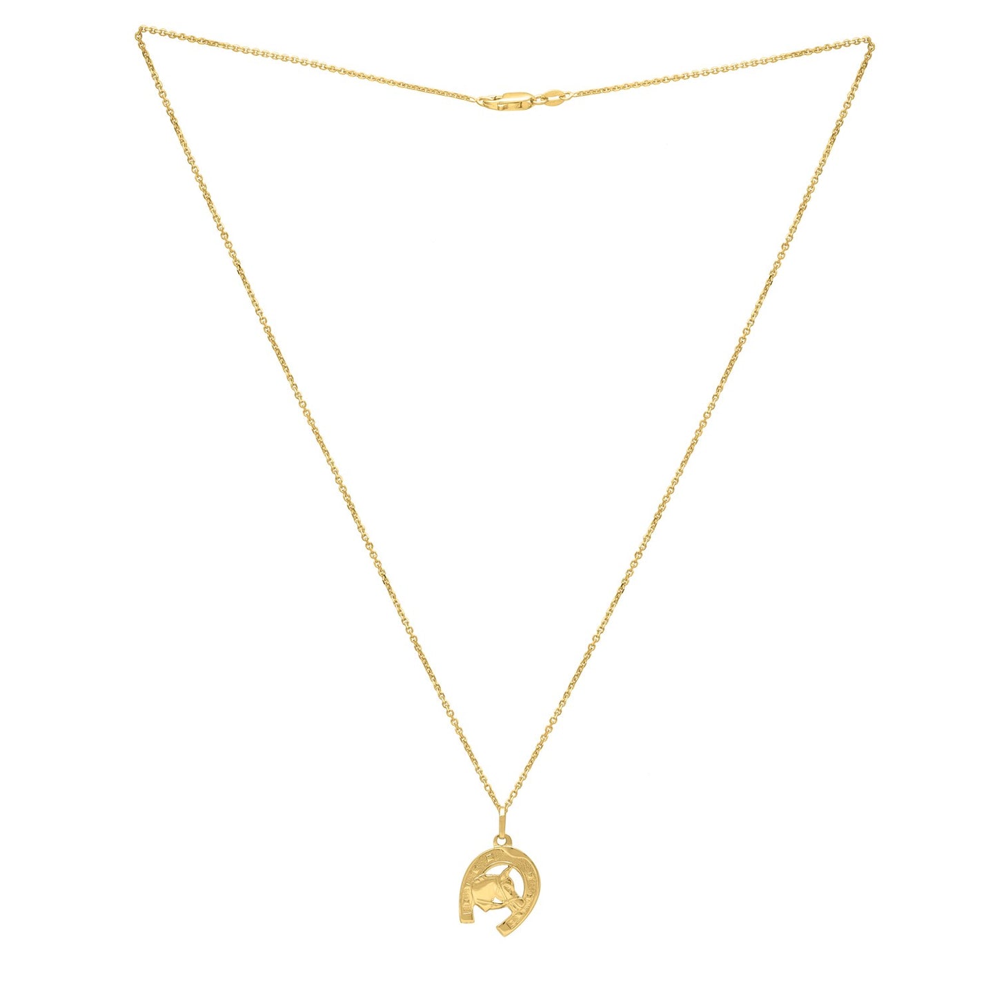Horse and Horseshoe Necklace in 14K Yellow Gold
