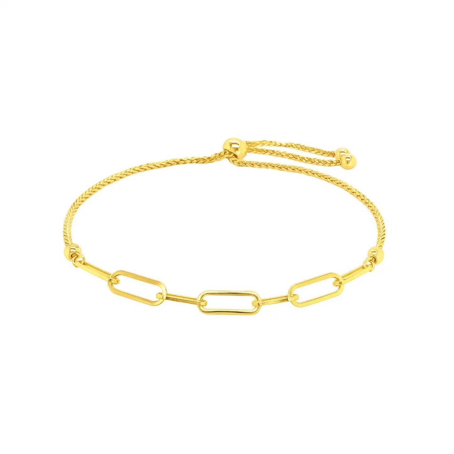 14K Yellow Gold Adjustable Bracelet with Paperclip Chain (1.00 mm)