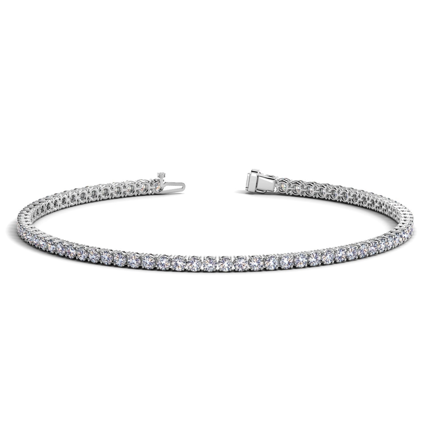 Lab Grown Round Diamond Tennis Bracelet in 14k White Gold (2 cctw F/G VS2/SI1) in a sleek high-contrast midnight luxury edito