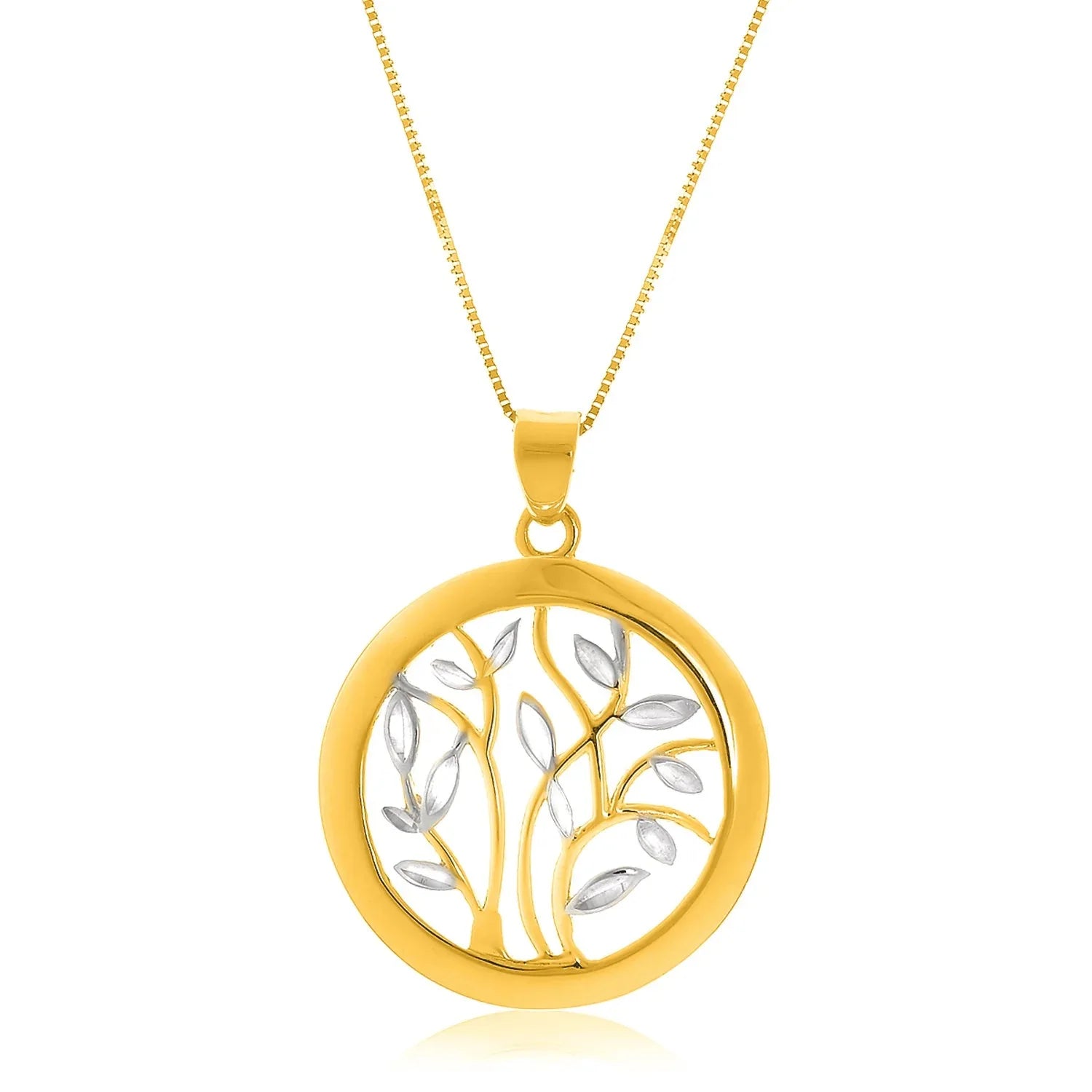 14k Two-Tone Gold Pendant with an Open Round Tree Design - Peelerie