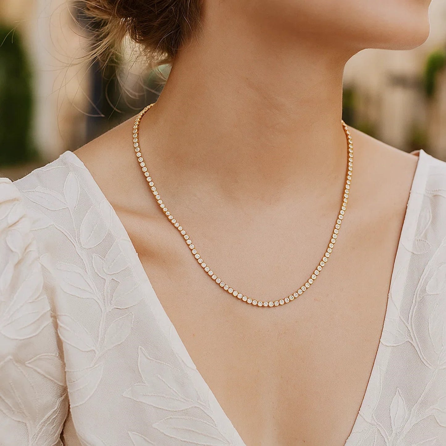14K Two Tone Gold Diamon Oro Tennis Necklace (2.40 mm)