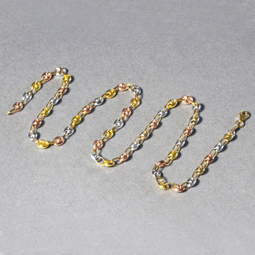 14k Tri Color Gold High Polish Puffed Mariner Link Chain (4.90 mm) - Tri-Color Gold - Peelerie