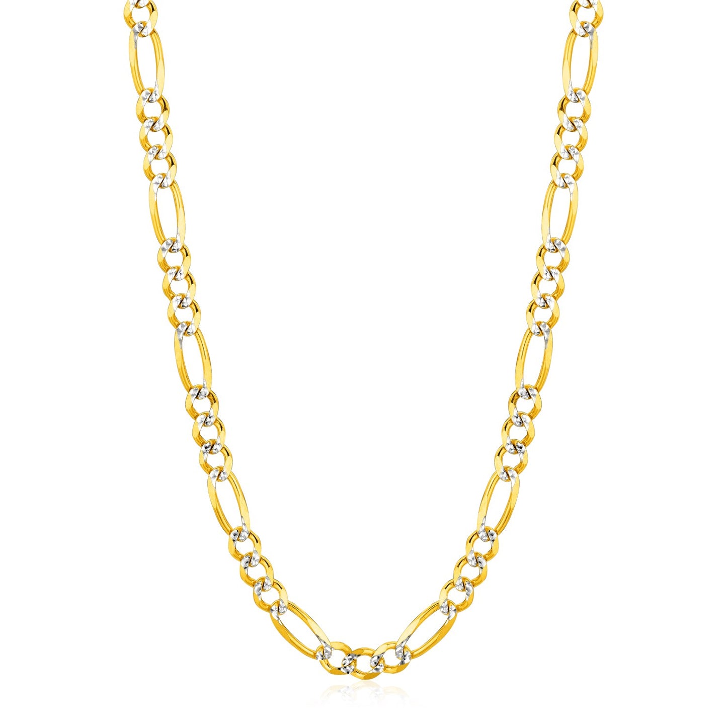 14K Two tone Gold Solid Pave Figaro Chain (5.90 mm)