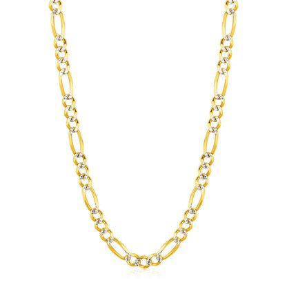 14K Two tone Gold Solid Pave Figaro Chain (5.90 mm)