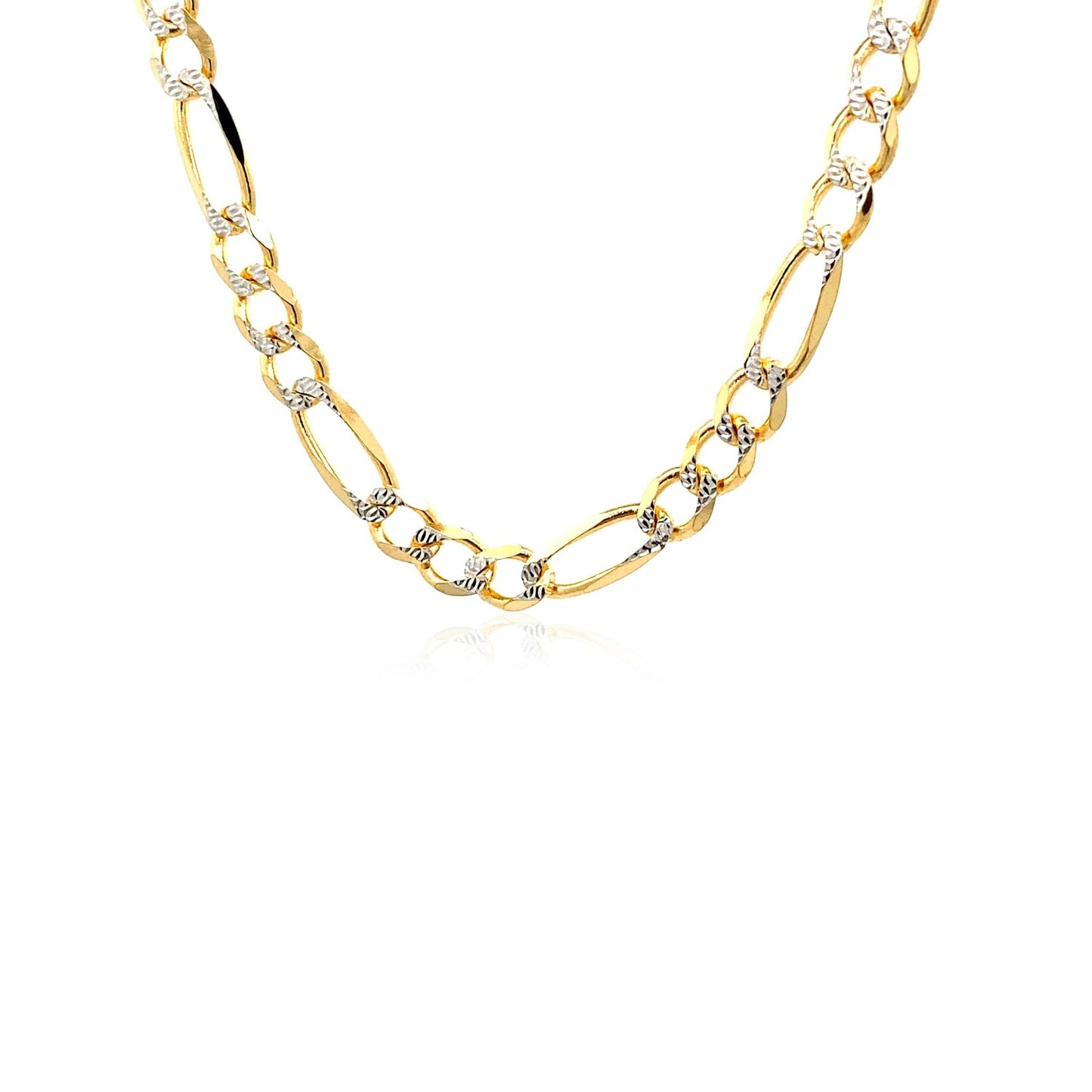 14K Two tone Gold Solid Pave Figaro Chain (5.90 mm)