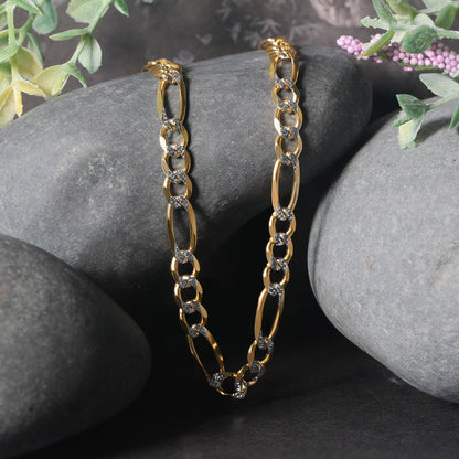 14K Two tone Gold Solid Pave Figaro Chain (5.90 mm)