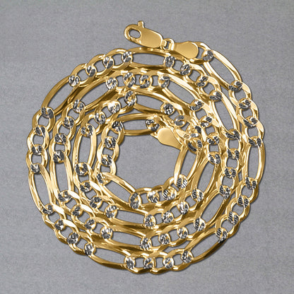 14K Two tone Gold Solid Pave Figaro Chain (5.90 mm)