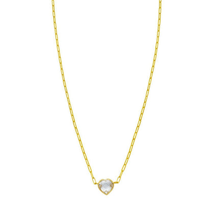 14K Yellow Gold White Topaz Heart Necklace (1.50 mm)