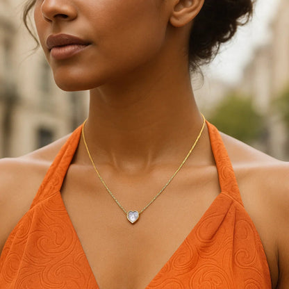 14K Yellow Gold White Topaz Heart Necklace (1.50 mm)