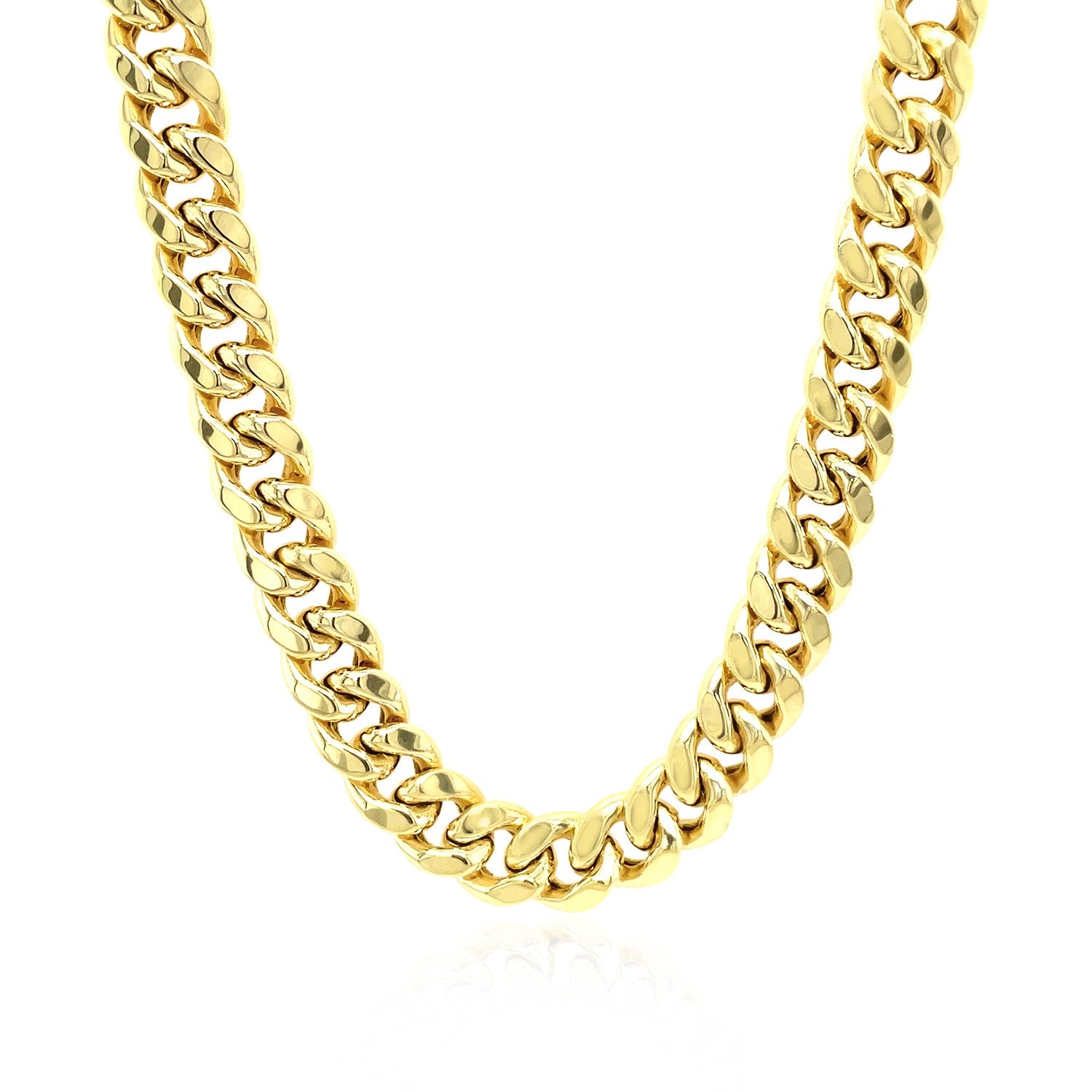 7.25mm 10k Yellow Gold Semi Solid Miami Cuban Chain in a sleek high-contrast midnight luxury editorial style