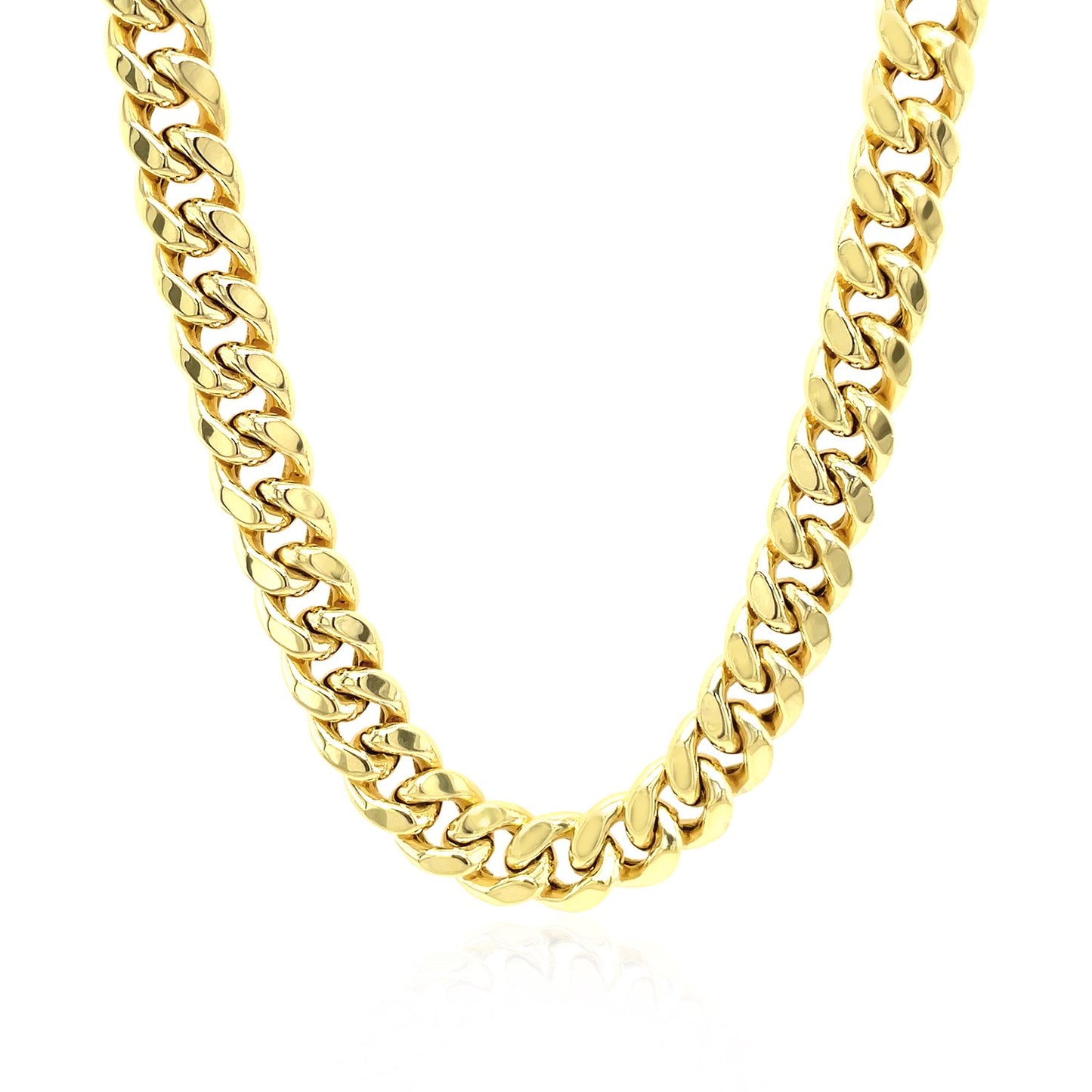 7.25mm 10k Yellow Gold Semi Solid Miami Cuban Chain in a sleek high-contrast midnight luxury editorial style