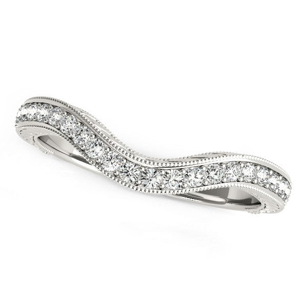 14k White Gold Milgrained Baroque Curved Diamond Wedding Ring (1/6 cttw) in a sleek high-contrast midnight luxury editorial s