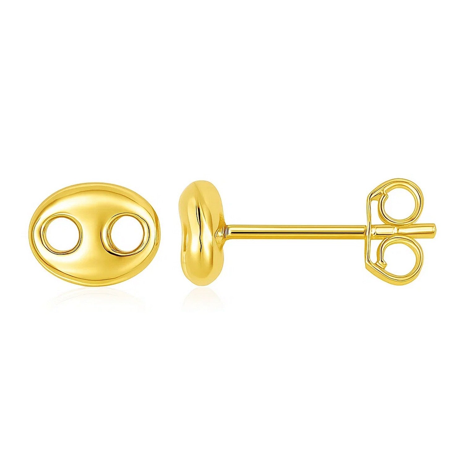 14K Yellow Gold Mariner Link Button Earrings in a sleek high-contrast midnight luxury editorial style