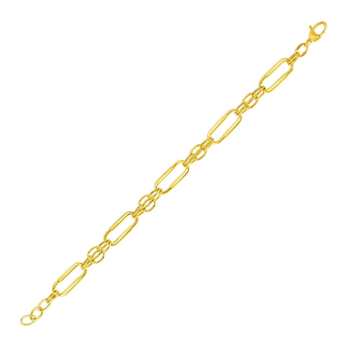 14k Yellow Gold Bracelet with Polished Rectangular Oval Links (8.20 mm) in a sleek high-contrast midnight luxury editorial st