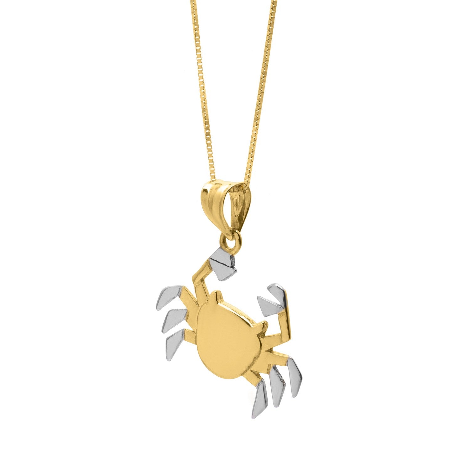 Crab Necklace in 10K Two Tone Yellow Gold in a sleek high-contrast midnight luxury editorial style
