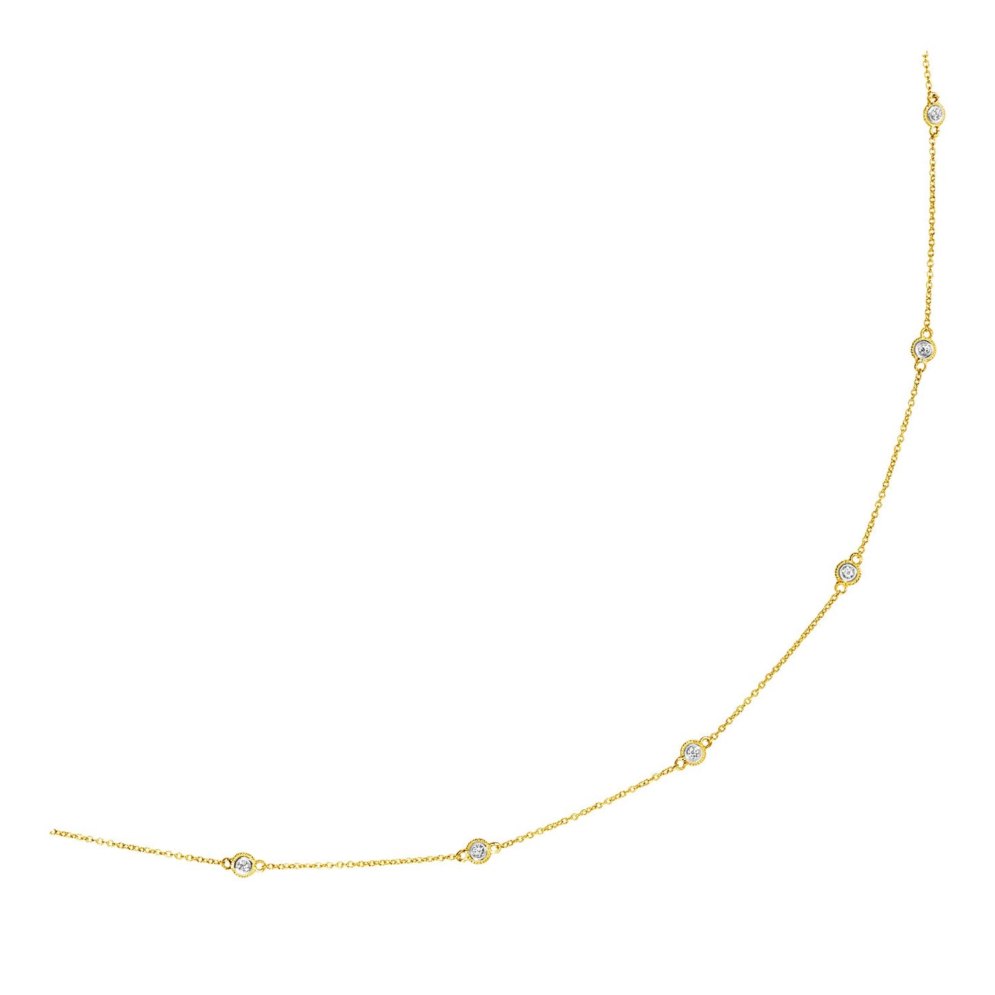 14k Yellow Gold Station Necklace with Round Diamonds in a sleek high-contrast midnight luxury editorial style