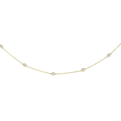 14k Yellow Gold Station Necklace with Round Diamonds