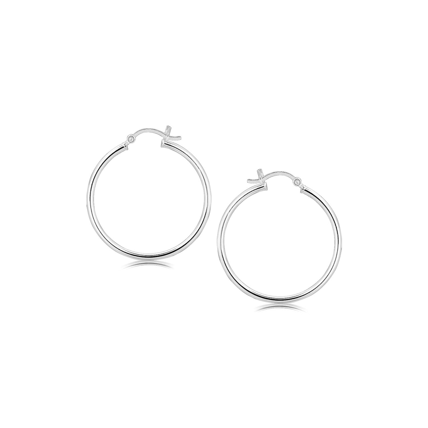 Sterling Silver Thin Polished Hoop Style Earrings with Rhodium Plating (2x30mm) in a sleek high-contrast midnight luxury edit
