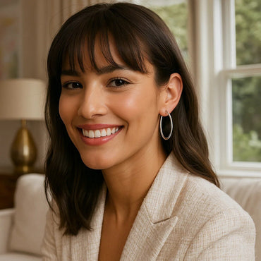 Sterling Silver Thin Polished Hoop Style Earrings with Rhodium Plating (2x30mm) - Peelerie