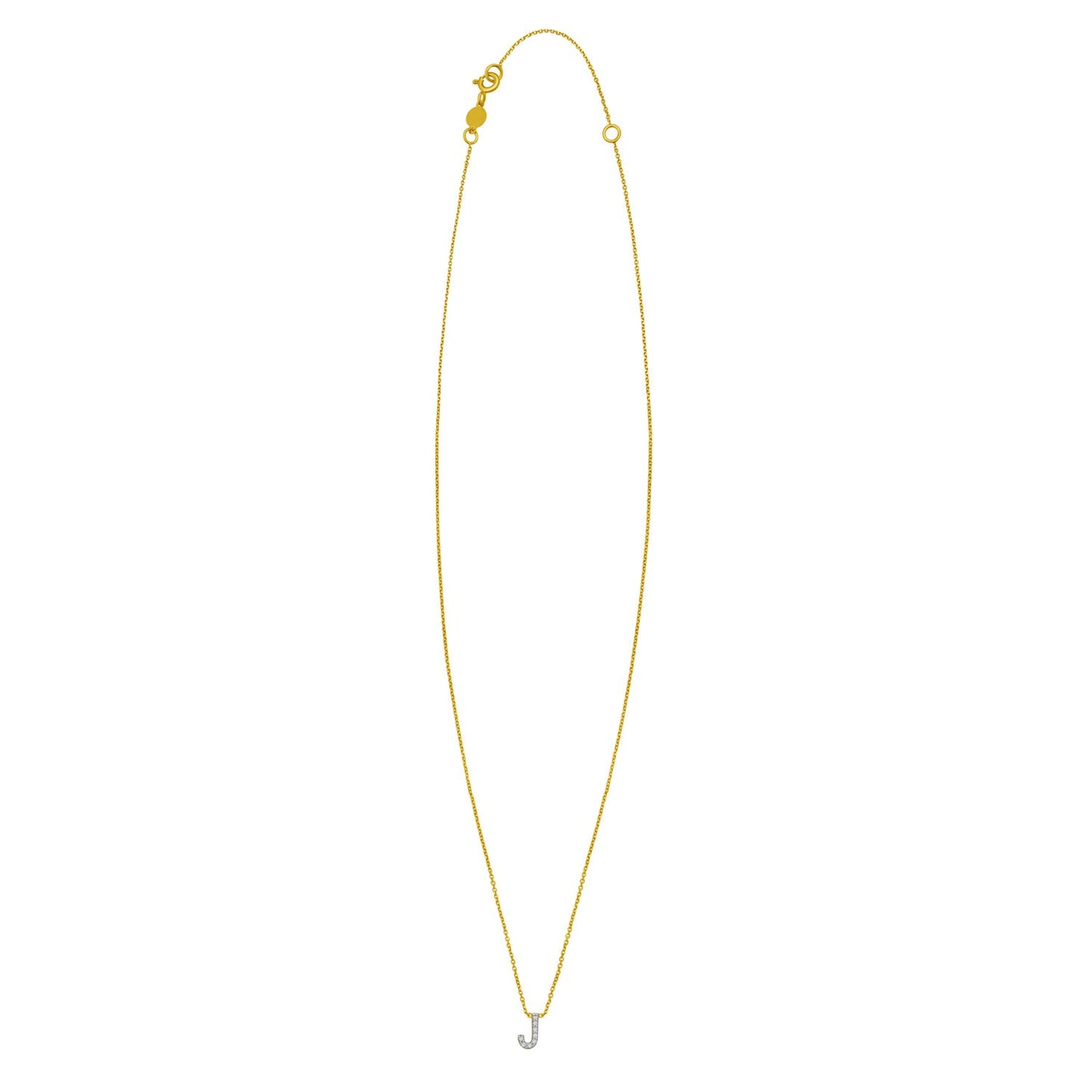 14K Yellow Gold Mini Diamond J Initial Pendant Necklace