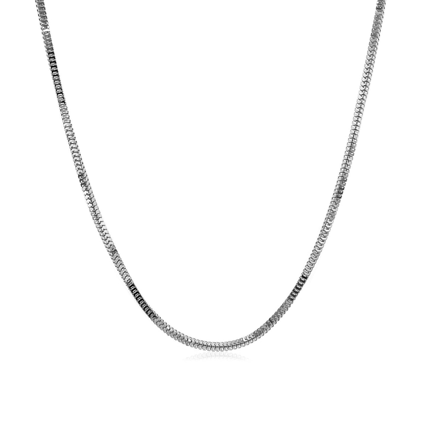 14k White Gold Milano Chain (1.10 mm) in a sleek high-contrast midnight luxury editorial style