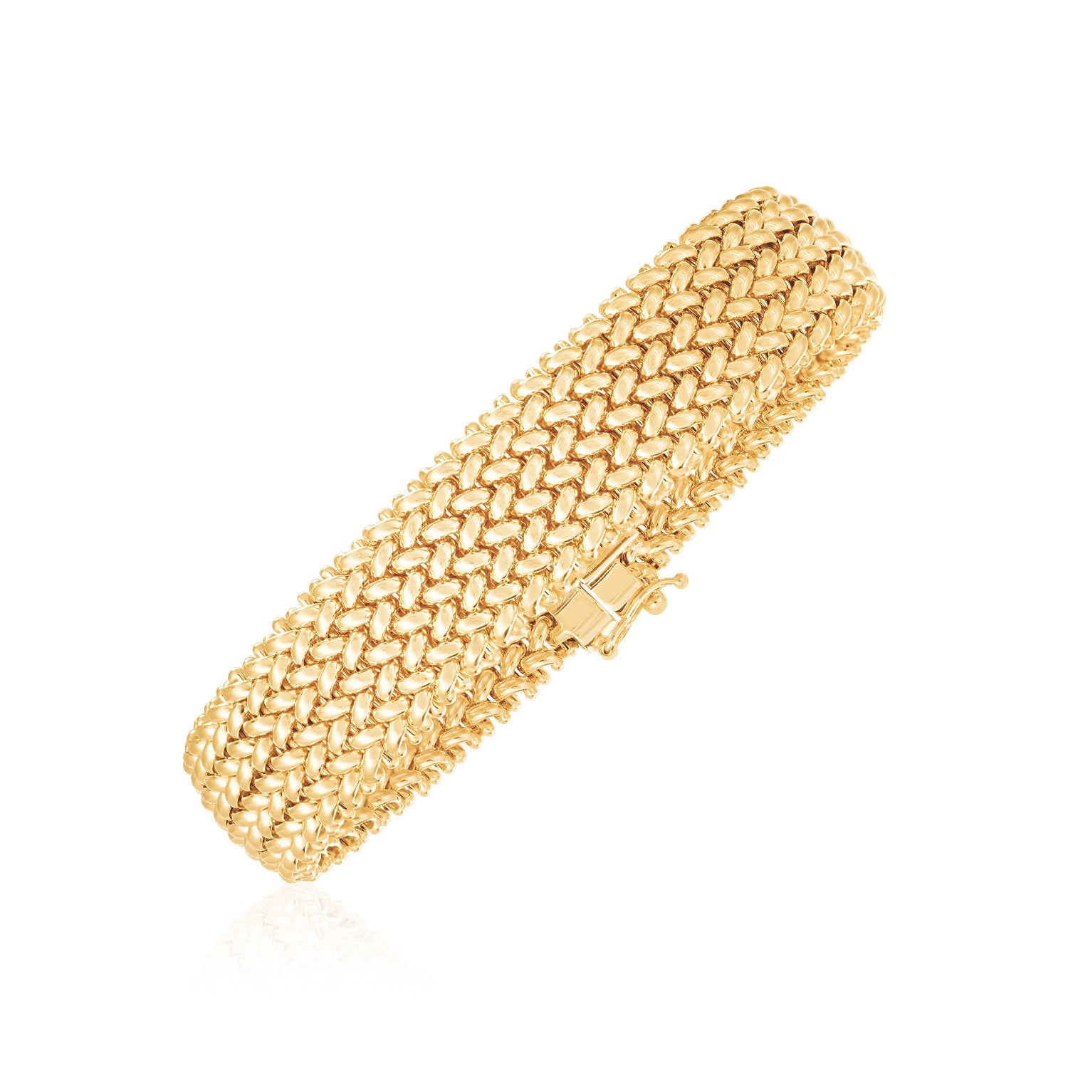 14k Yellow Gold High Polish Thick Braided Bracelet (14.50 mm) in a sleek high-contrast midnight luxury editorial style