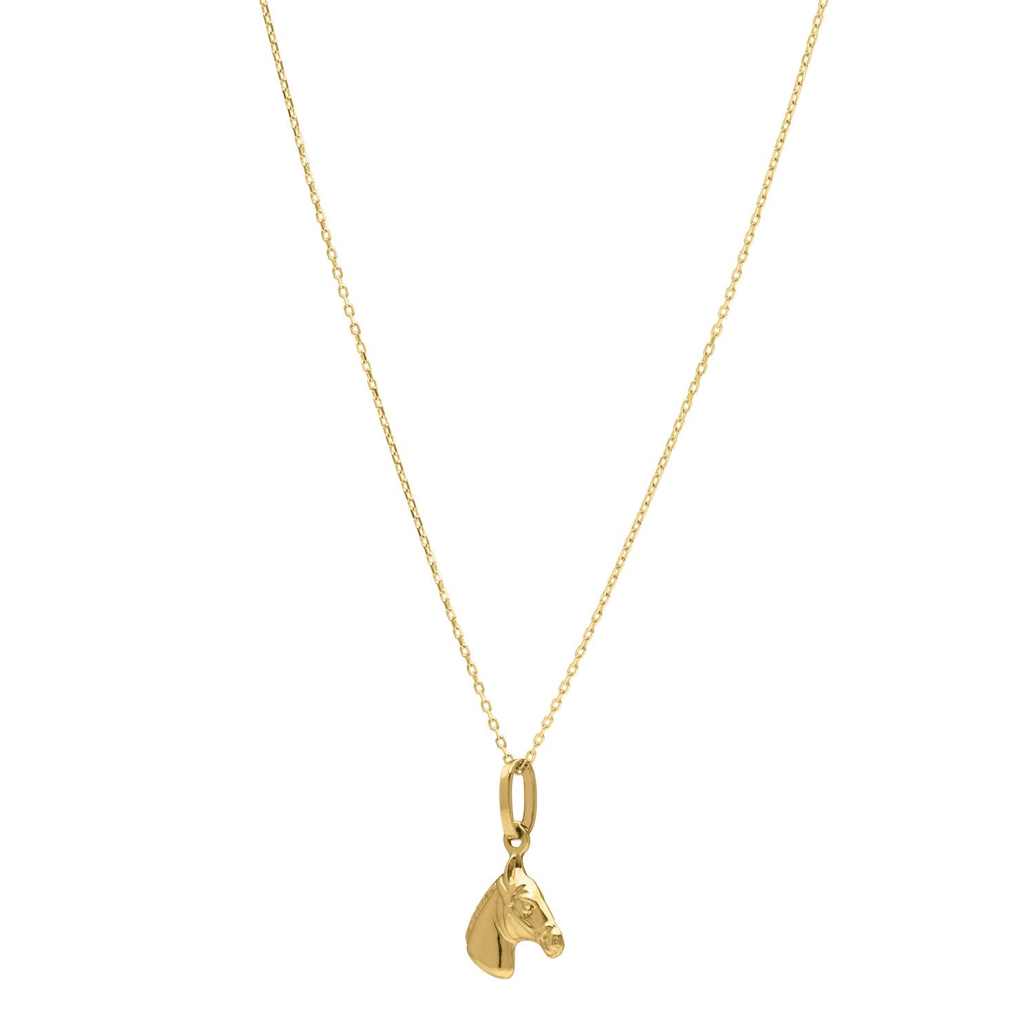 Horse Profile Small Necklace in 14K Yellow Gold in a sleek high-contrast midnight luxury editorial style