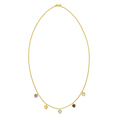 14K Yellow Gold Multi Gemstone Heart Necklace (1.50 mm)