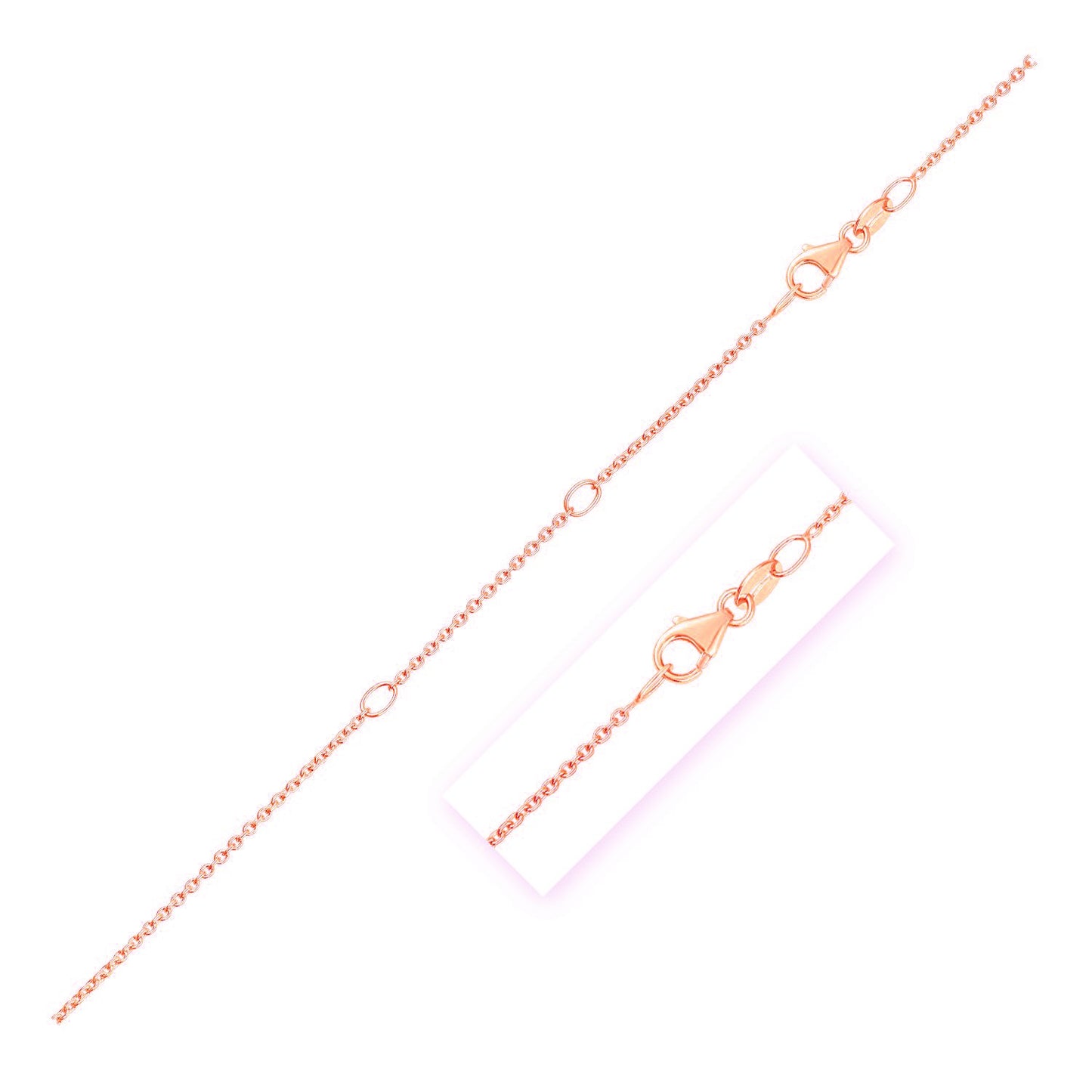 Double Extendable Diamond Cut Cable Chain in Rose Gold (1.30 mm) in a sleek high-contrast midnight luxury editorial style