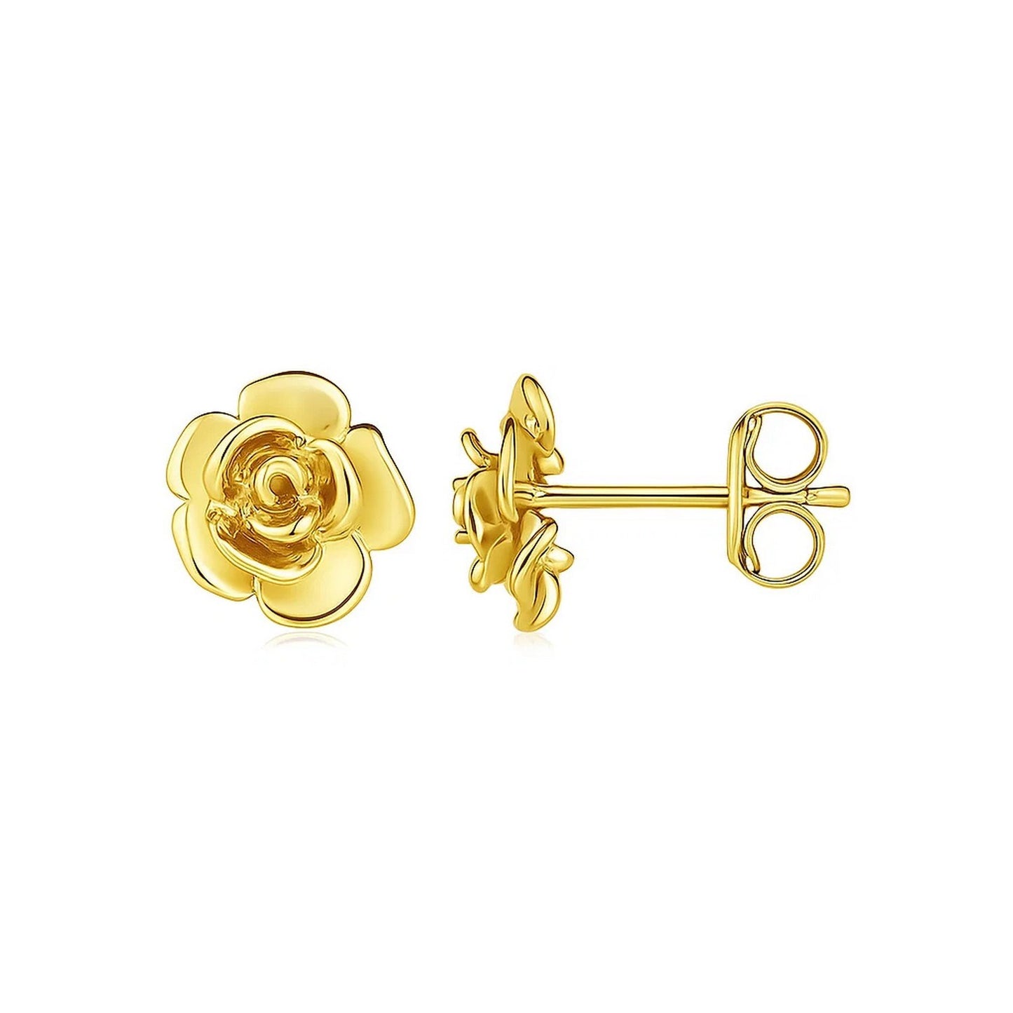 14k Yellow Gold Post Earrings with Roses(9.2mm) in a sleek high-contrast midnight luxury editorial style