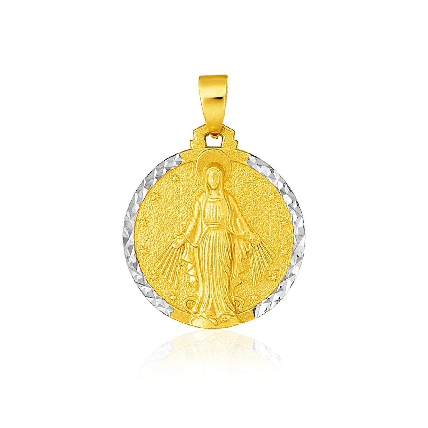 14k Two Tone Gold Round Religious Medal Pendant - Peelerie