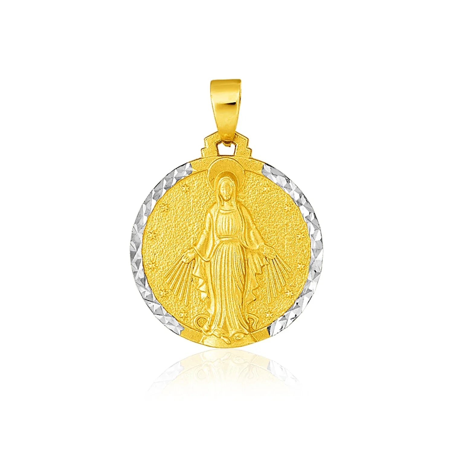 14k Two Tone Gold Round Religious Medal Pendant - Peelerie