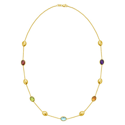 14K Yellow Gold Oval Gemstone and Bead Necklace