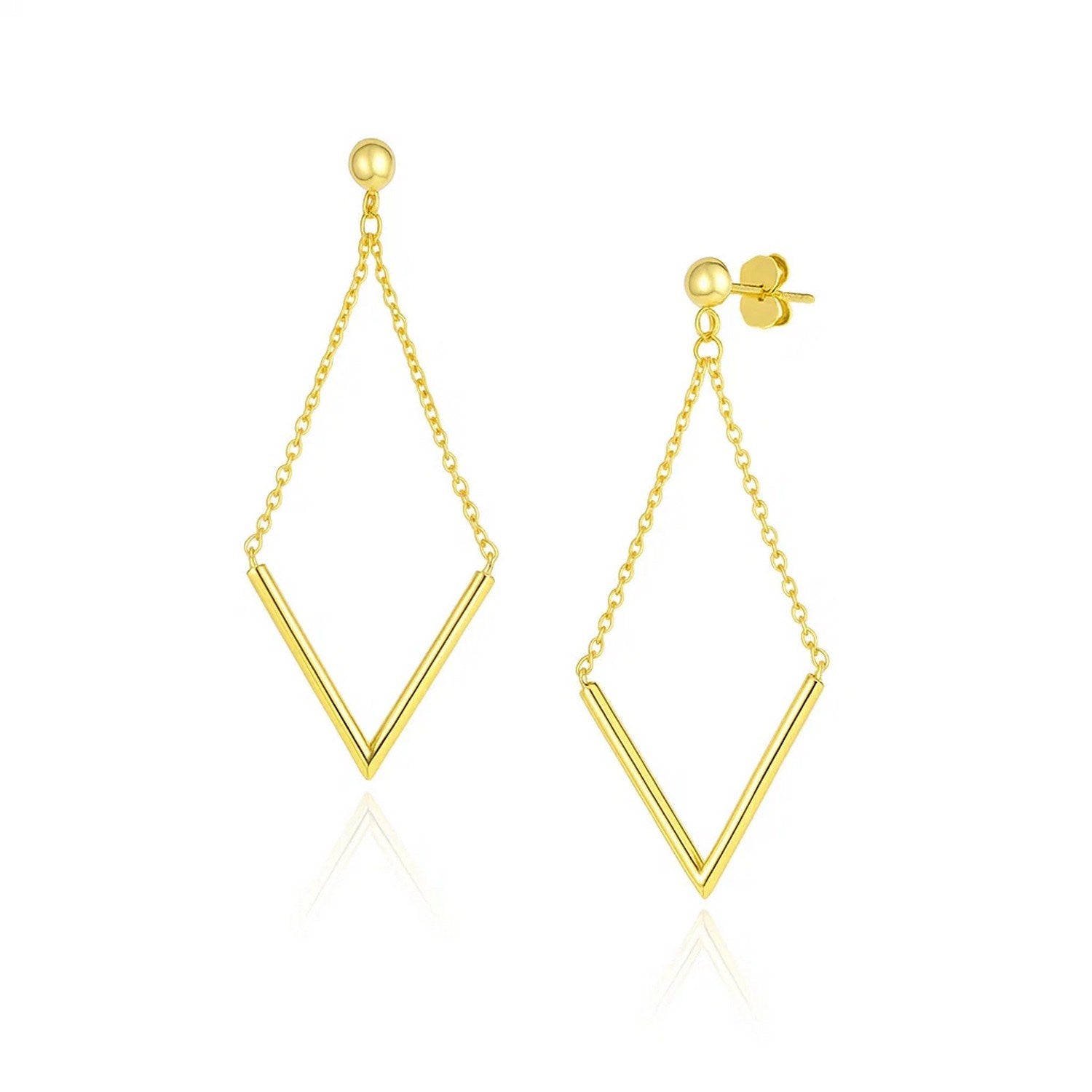 14k Yellow Gold Diamond Shape Chain Drop Earrings in a sleek high-contrast midnight luxury editorial style