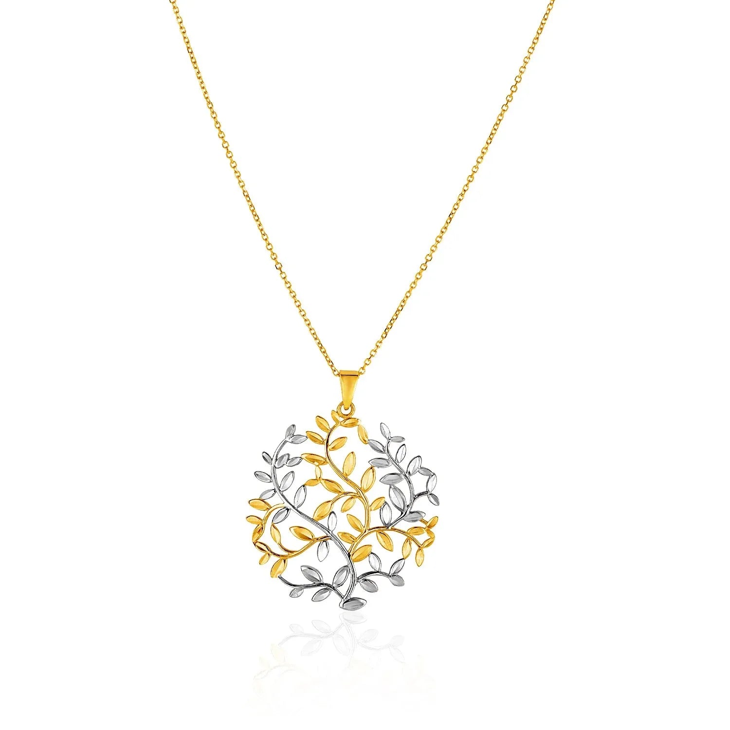 14k Two-Tone Yellow and White Gold Tree of Life Pendant - Peelerie