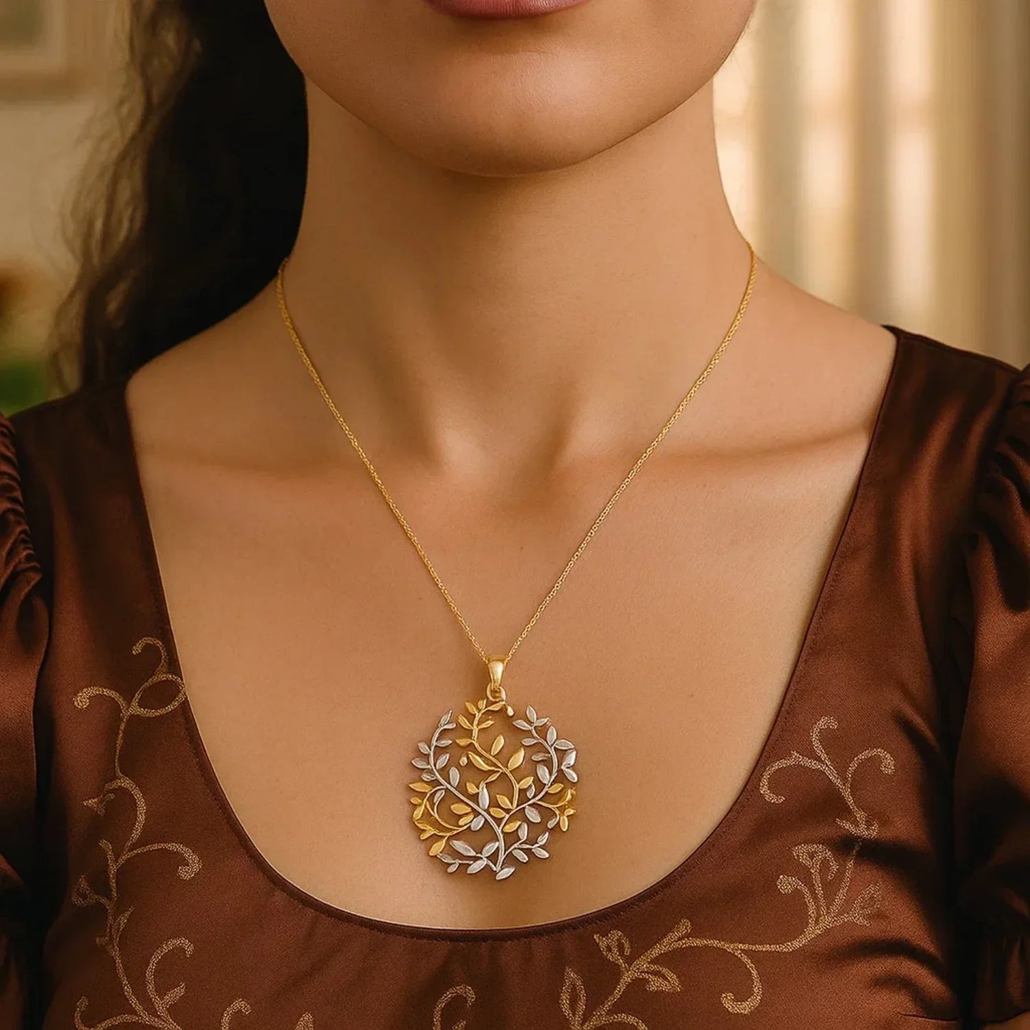 14k Two-Tone Yellow and White Gold Tree of Life Pendant - Peelerie