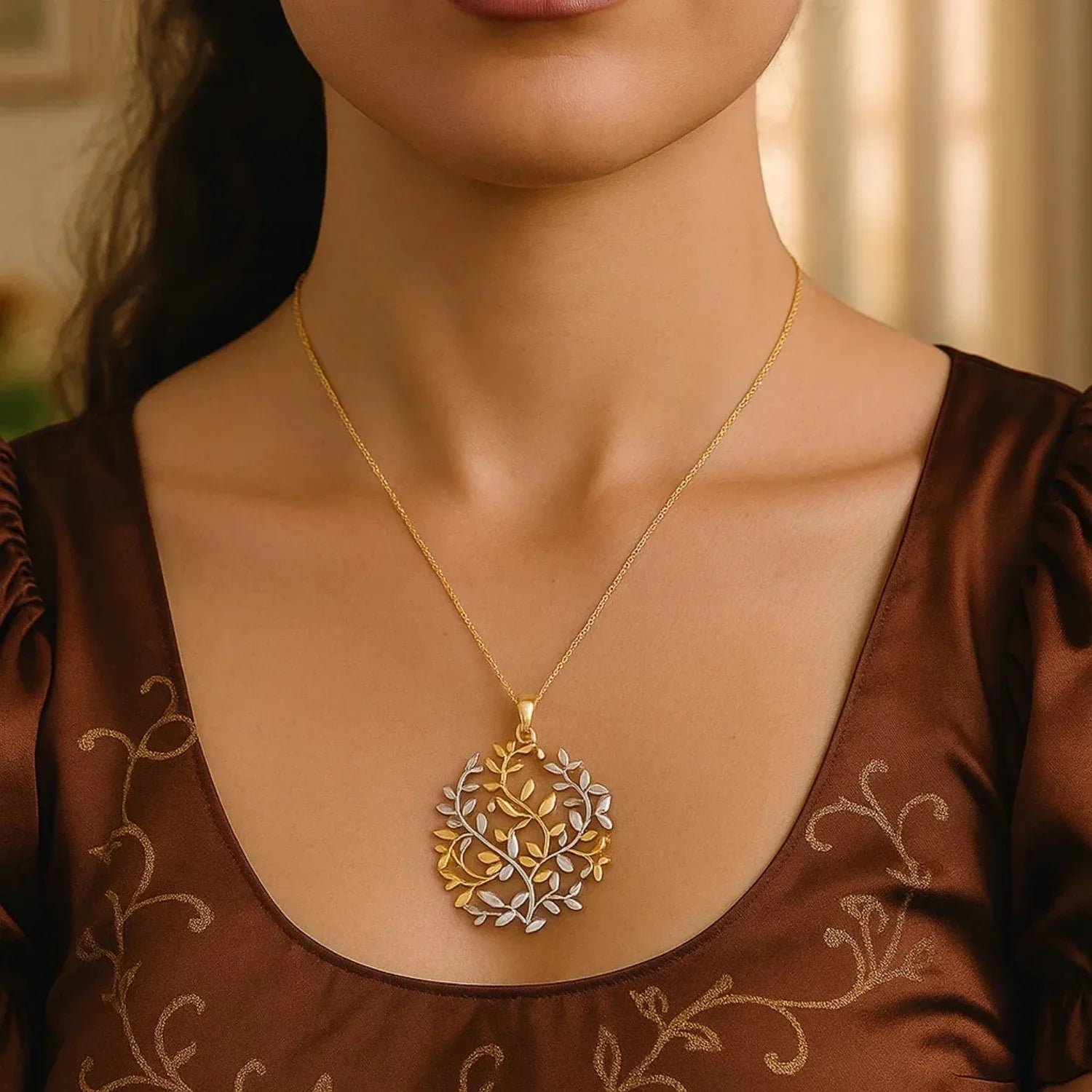 14k Two-Tone Yellow and White Gold Tree of Life Pendant - Peelerie