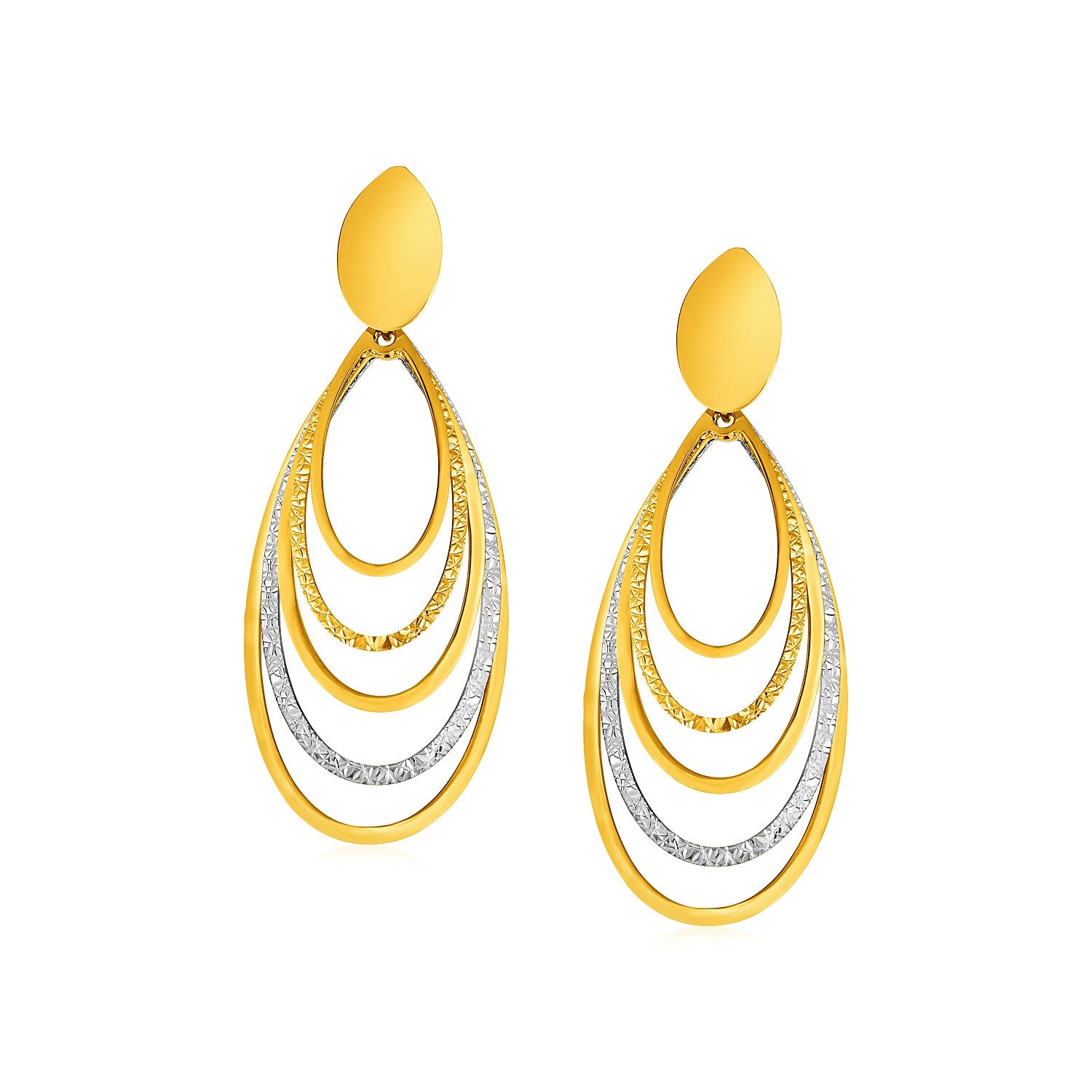 14k Two Tone Gold Two Toned Post Earrings with Graduated Ovals in a sleek high-contrast midnight luxury editorial style