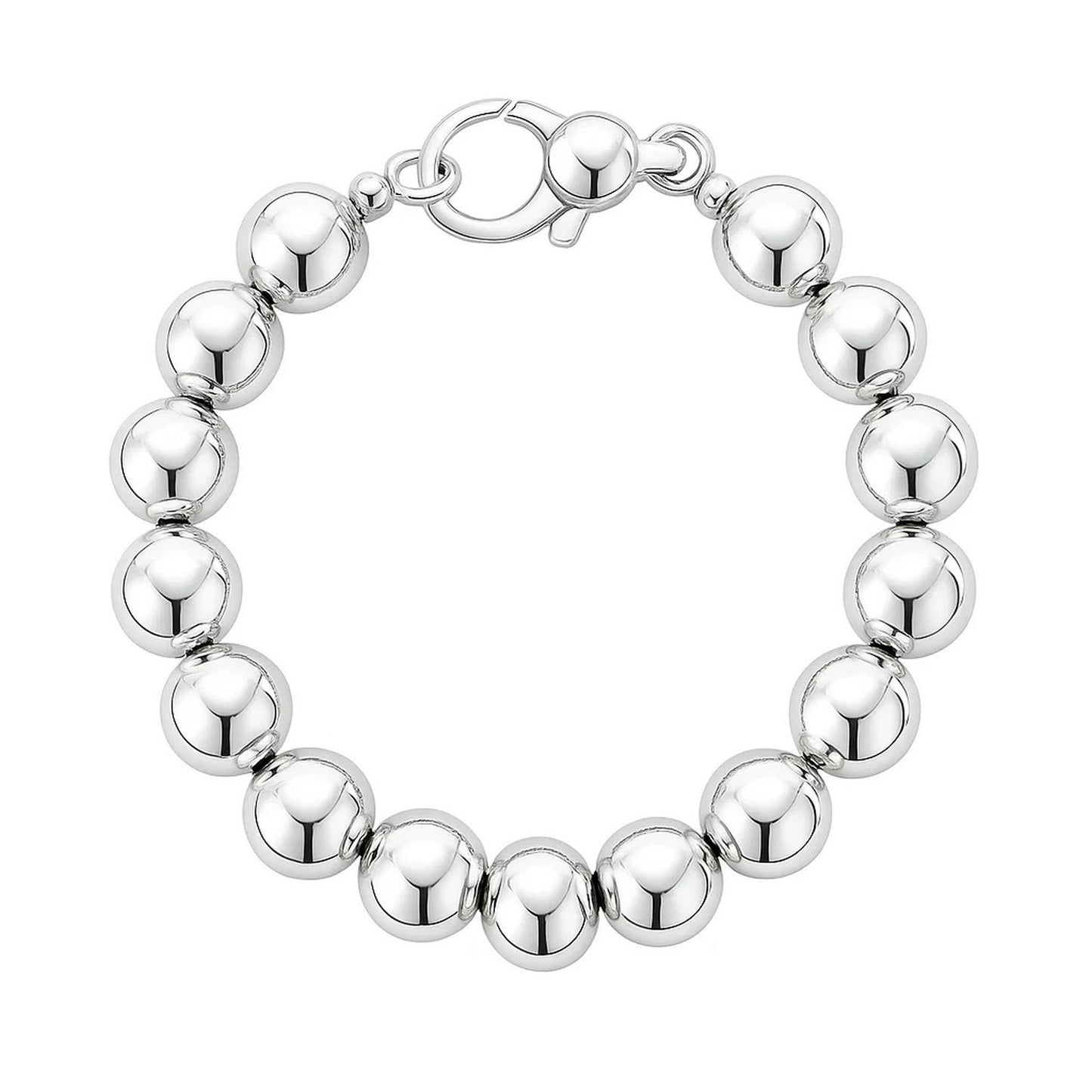 Rhodium Plated Sterling Silver Bold Bead Bracelet (10.00 mm)
