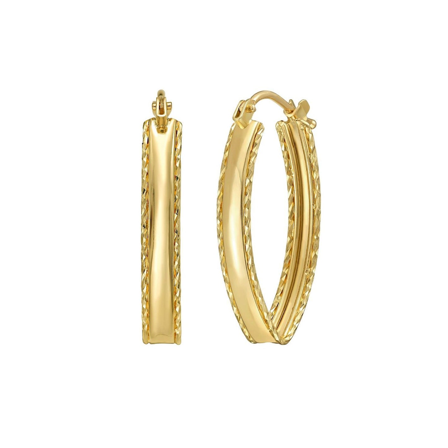 14K Yellow Gold Small Diamond Cut Marquise Hoop Earrings