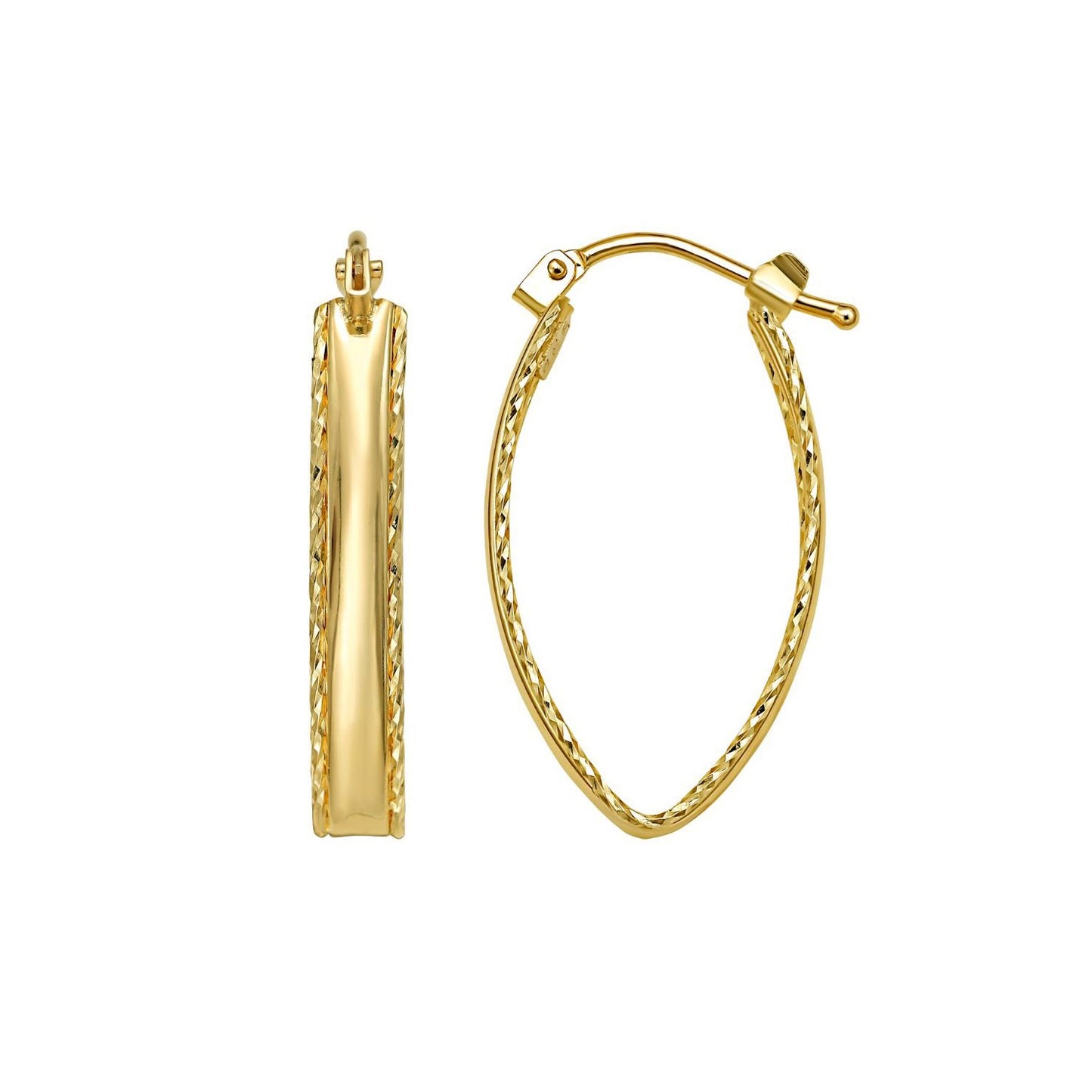 14K Yellow Gold Small Diamond Cut Marquise Hoop Earrings
